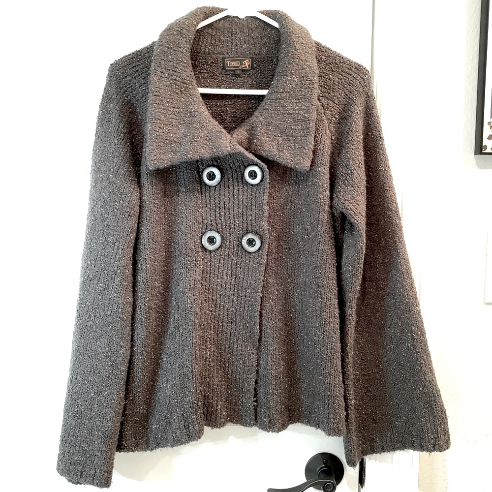Tivoli Double Breasted Gray Cardigan Sweater Size Large